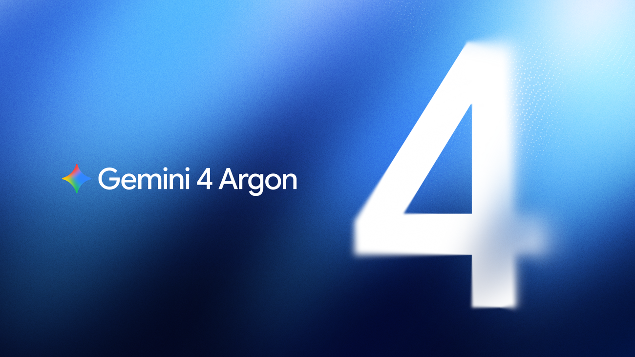 Release artwork on a blue gradient: the Gemini star and the name Gemini 4 Argon on the left, a large white numeral 4 on the right.