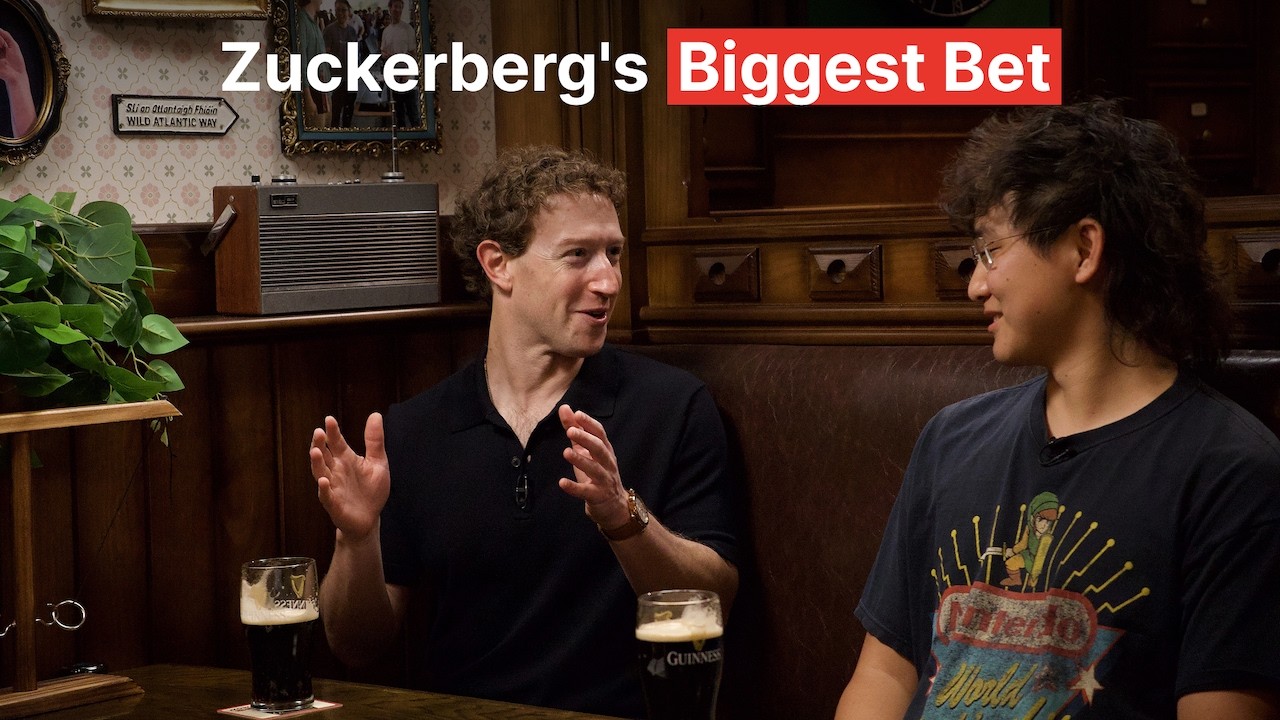 Video thumbnail from the Cheeky Pint interview with Mark Zuckerberg, with a play badge